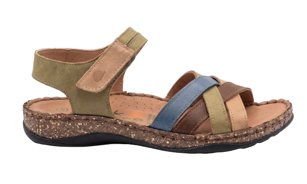Sandalia Plana Multicolor de Piel para Señora con Tiras Cruzadas