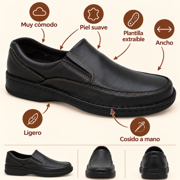 Mocasin T cosido a mano negro