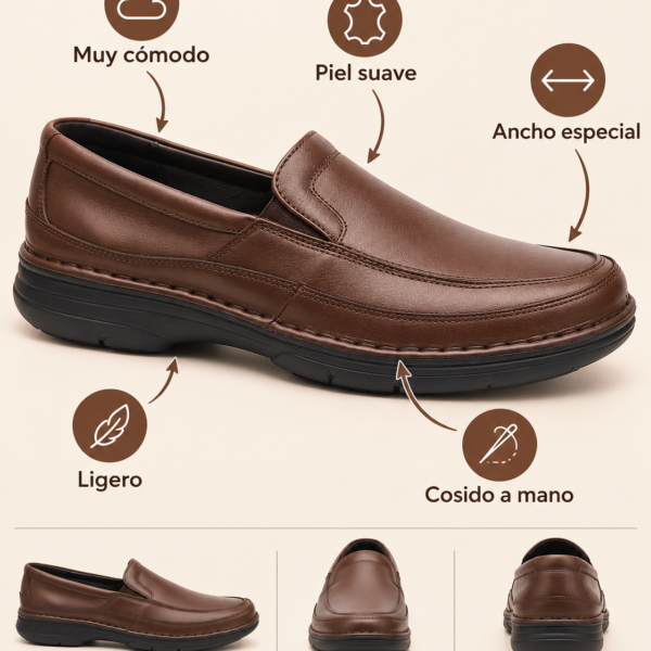 Mocasín Ancho especial cosido a mano marrón