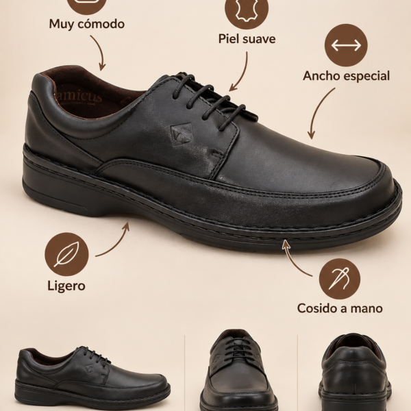 Blucher Ancho cosido a mano negro
