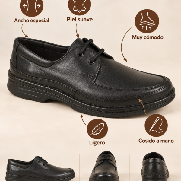 Blucher Ancho especial cosido a mano negro